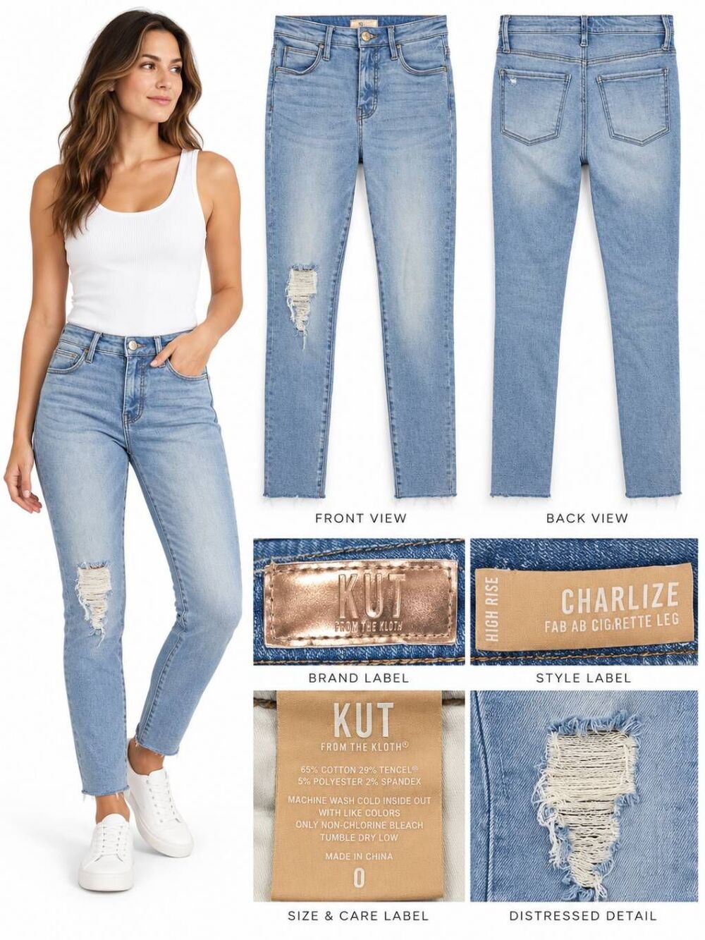 Kut From the Kloth 0 Charlize High Rise Cigarette Jeans